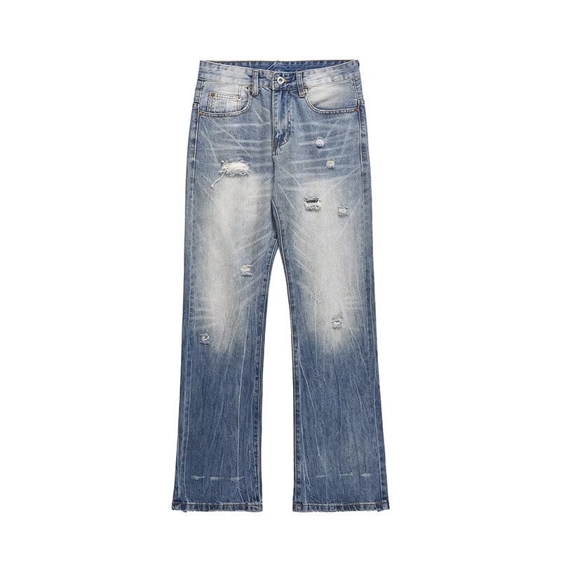 Washed Light Blue Ripped Jeans For Men