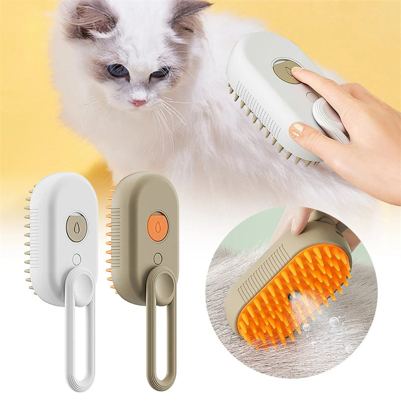 3-in-1 Electric Steam Pet Brush – Groom, Detangle & De-Shed