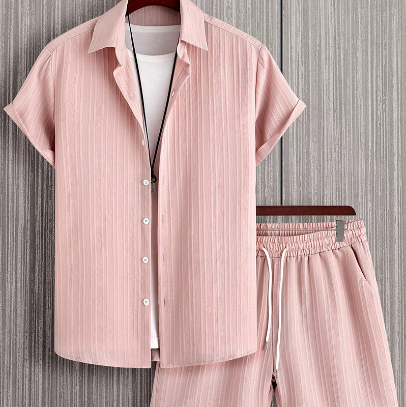 Striped Short-sleeved Shirt Breasted Lapel Suit