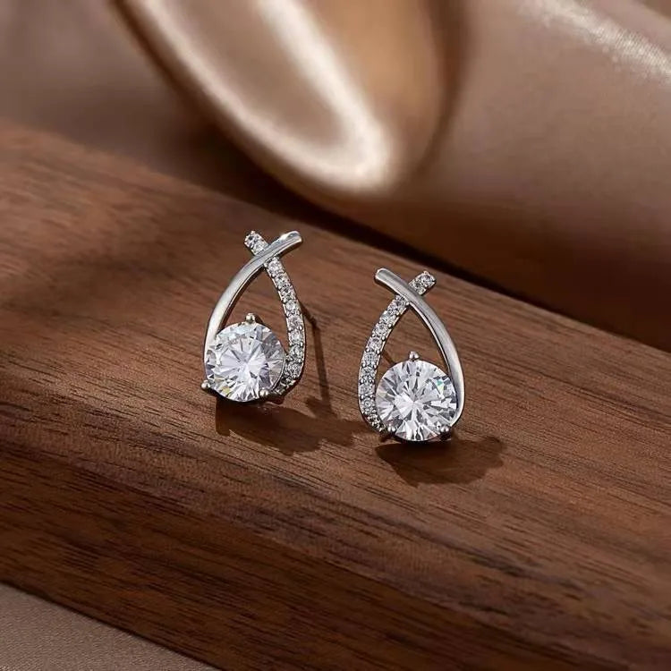 Elegant Shine Crystal Jewelry Cross Stud Earrings