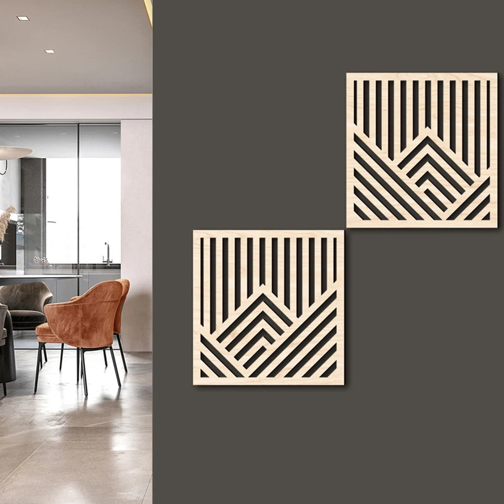 2pcs Wooden Hollow Line Wall Panels