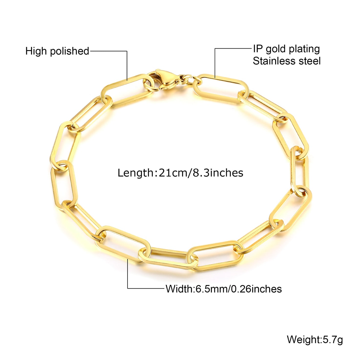 Gold Color Stainless Steel Rectangle Link Bracelets