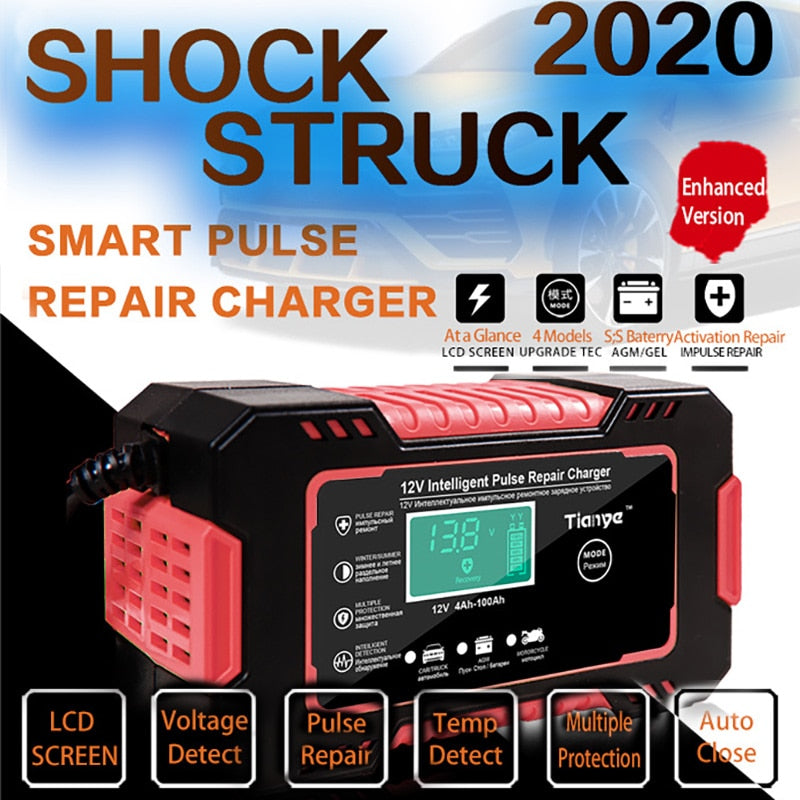 Full Automatic Car Battery Charger, 12V Display Smart Battery Charger