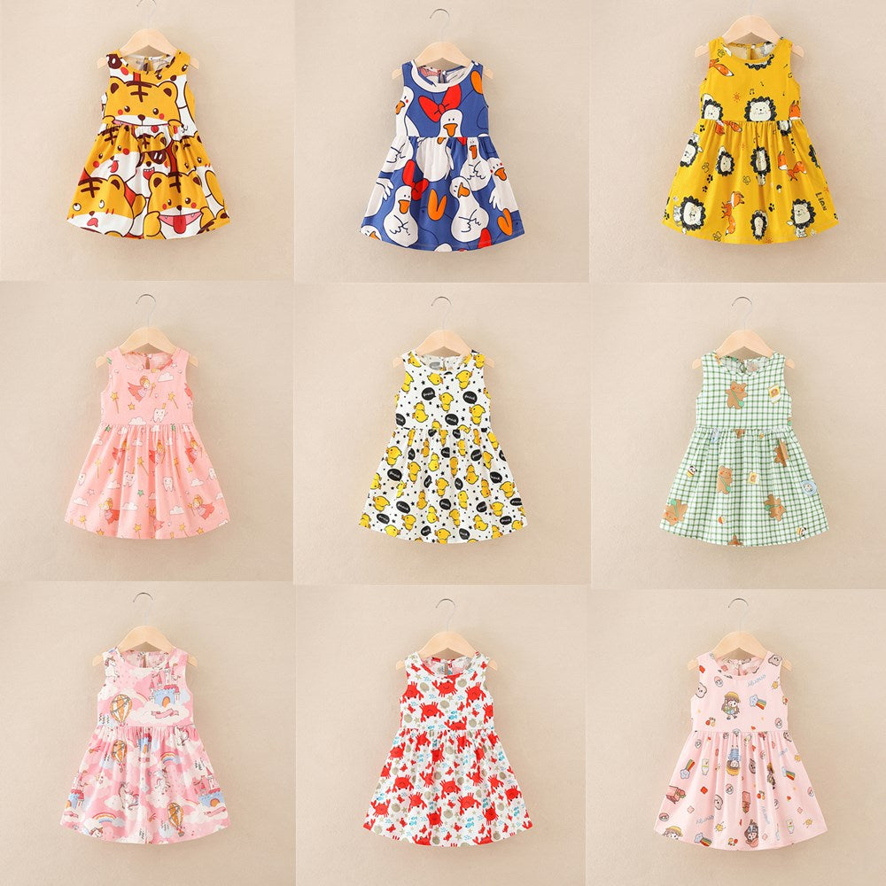 Baby Girls Sleeveless Flower Print Dresses