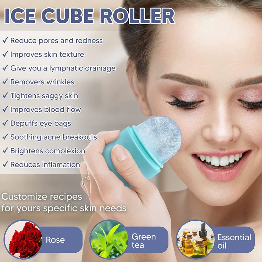 Ice Roller for Face Eyes And Neck Ice Cube Mold Beauty Skin Care, Brightens Skin Reusable Facial Treatment