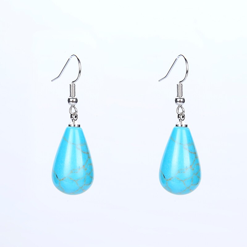 Natural Stone Tear Water Drop Beads Pendant Dangle Earring