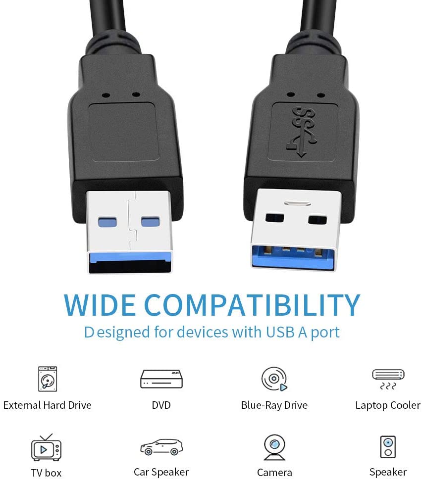 Double USB Computer Extension Cable 0.5M USB 2.0 Type A Male to A Male Cable