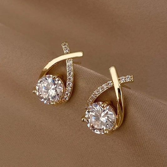 Korean Style Elegant Crystal Cross Stud Earrings