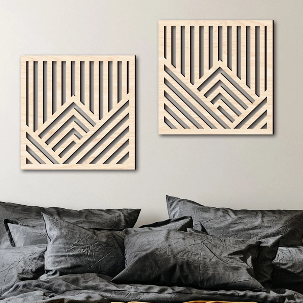 2pcs Wooden Hollow Line Wall Panels