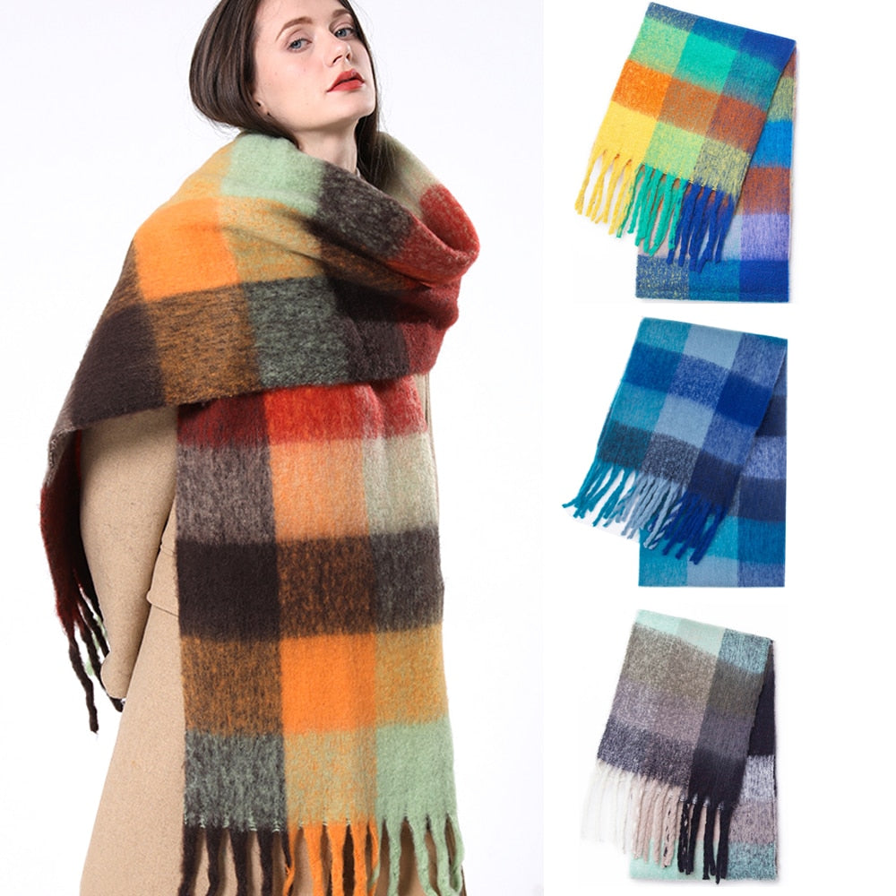 Cashmere Women Plaid Scarf, Winter Warm Shawl