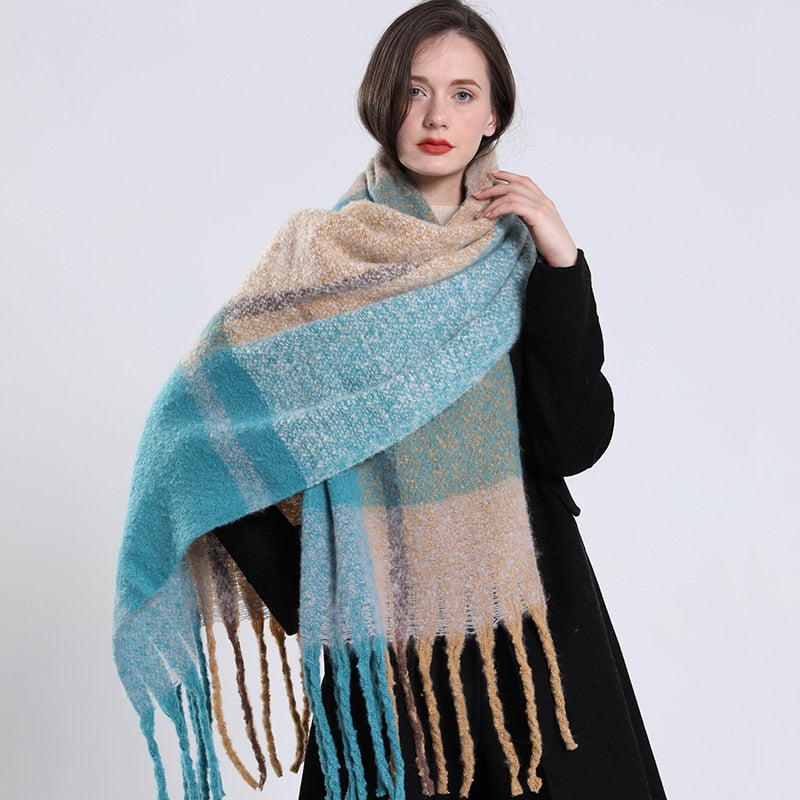 Cashmere Women Plaid Scarf, Winter Warm Shawl