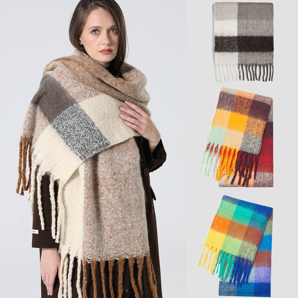 Cashmere Women Plaid Scarf, Winter Warm Shawl