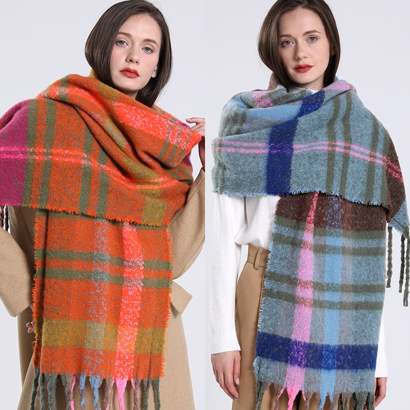 Cashmere Women Plaid Scarf, Winter Warm Shawl