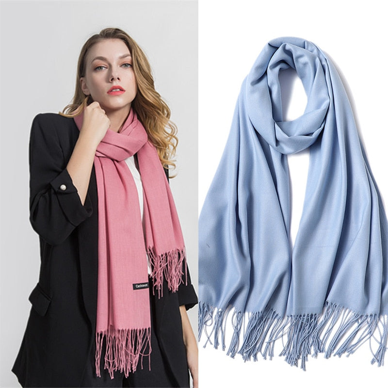 Vinter Dam Scarf Tunna Sjalar och Wraps Lady Solid Kvinna Hijab Stoles Lång Cashmere Pashmina Foulard Head Scarves