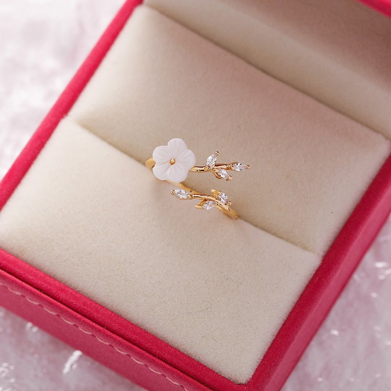Crystal Flower Ring, Opening Ring for Female