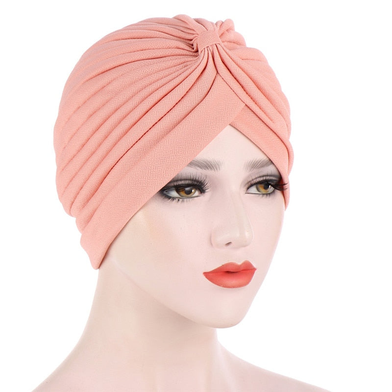 Cotton solid folds pearl muslim turban scarf  women's hijab