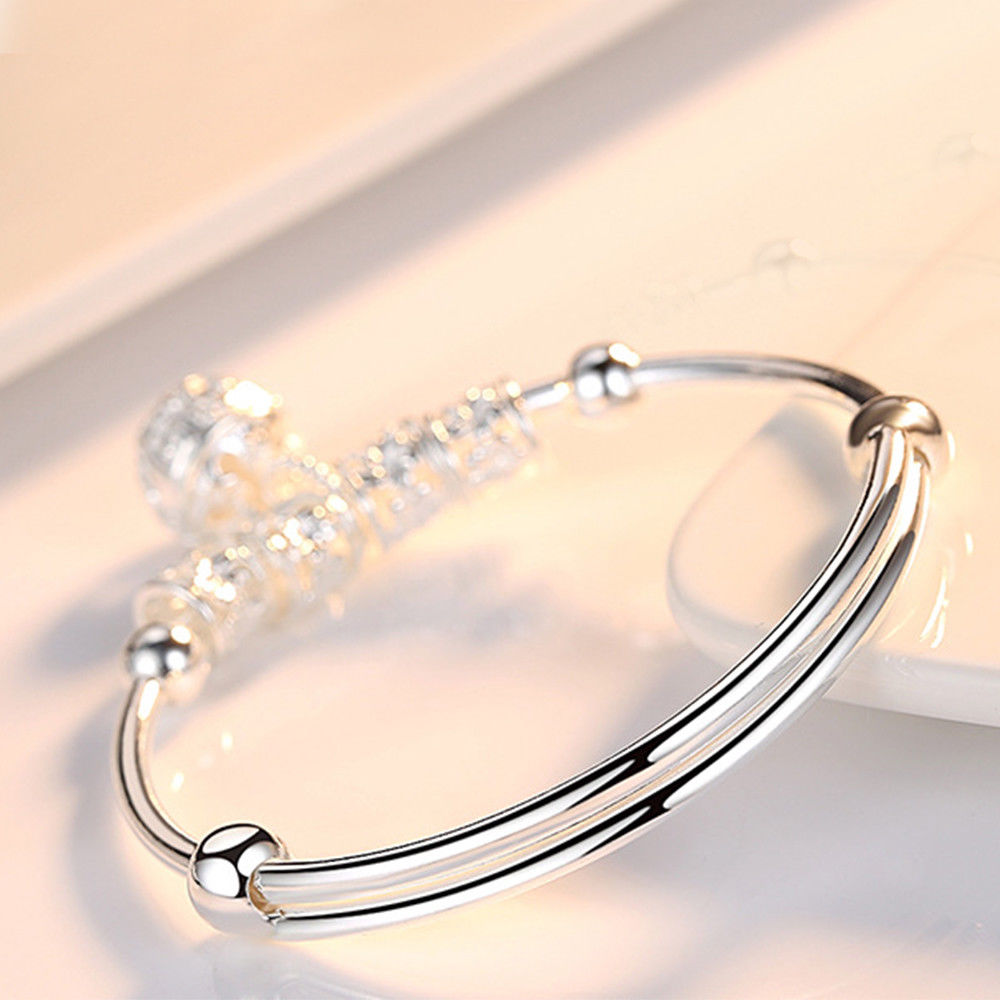 Fine 925 Sterling Silver hollow Bells ball bangles, adjustable Bracelets for Women