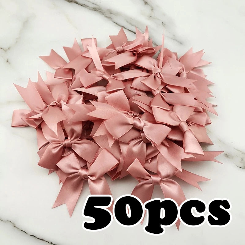 (50 Pcs/Pack) 85*85mm Fresh Pink Ribbon Bow Flower