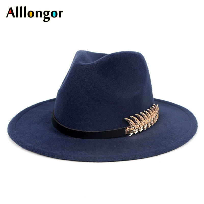 Winter Wide Brim Fedora Hat, Dam Herr Bälte Panama Jazz Cap, Trilby Filt Vintage Hattar