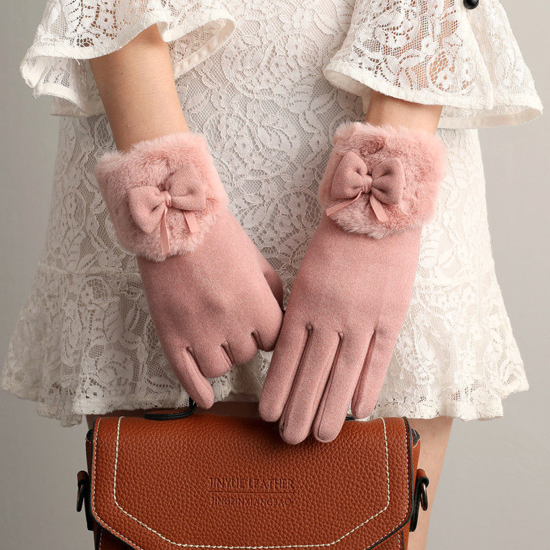 Winter Non-Inverted Velvet Cashmere Full Finger Warm Lace Gloves