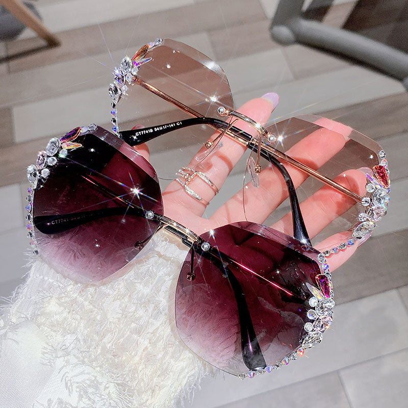 Vintage Rimless Rhinestone Sunglasses Women