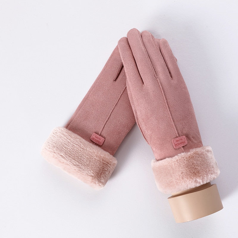 Winter Non-Inverted Velvet Cashmere Full Finger Warm Lace Gloves