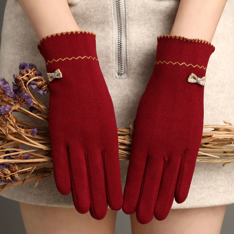 Winter Non-Inverted Velvet Cashmere Full Finger Warm Lace Gloves