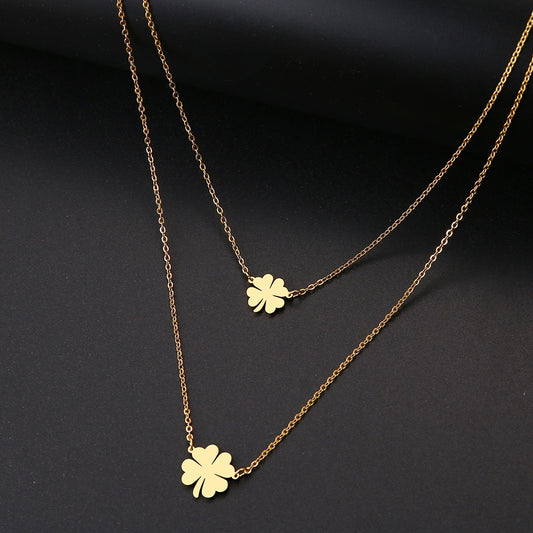 Dubbele Lucky Clover Cross ketting roestvrij staal