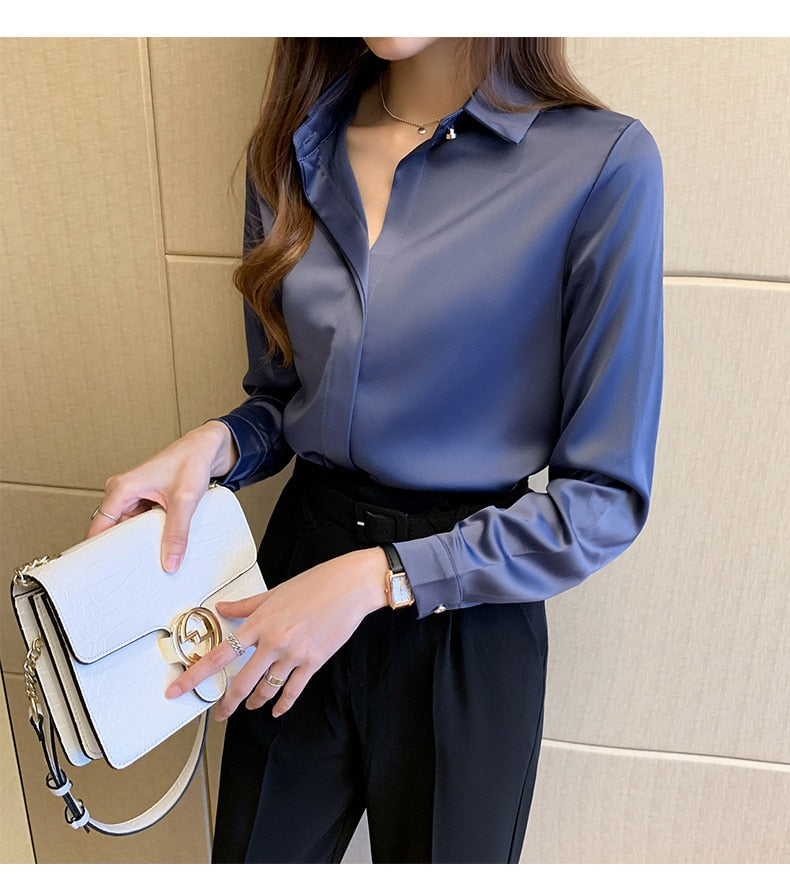 Silk Women's Shirt Long Sleeve Fashion Woman Blouses / Satin Top Female Shirts