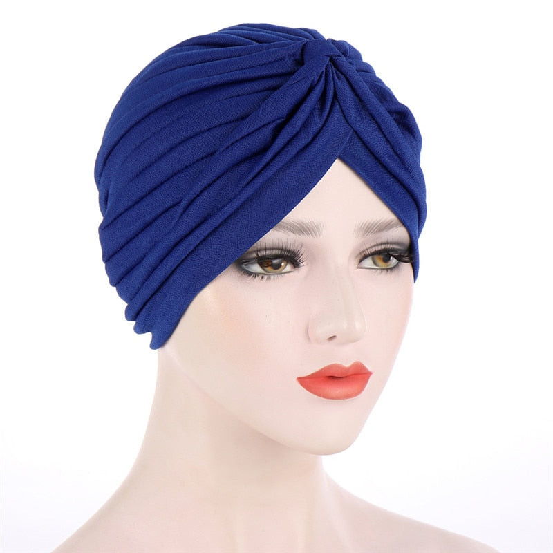 Cotton solid folds pearl muslim turban scarf  women's hijab