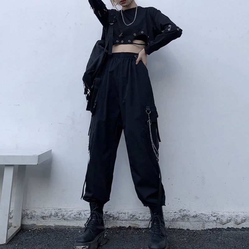 Women Cargo Pants/Harem Pants/Punk Pockets Jogger Trousers