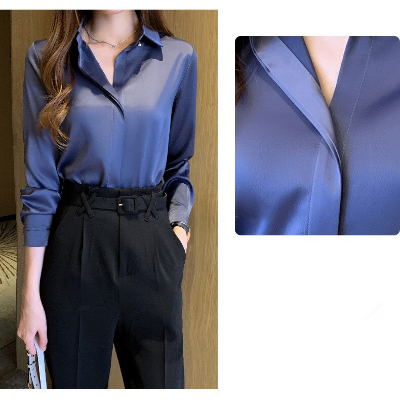 Silk Women's Shirt Long Sleeve Fashion Woman Blouses / Satin Top Female Shirts