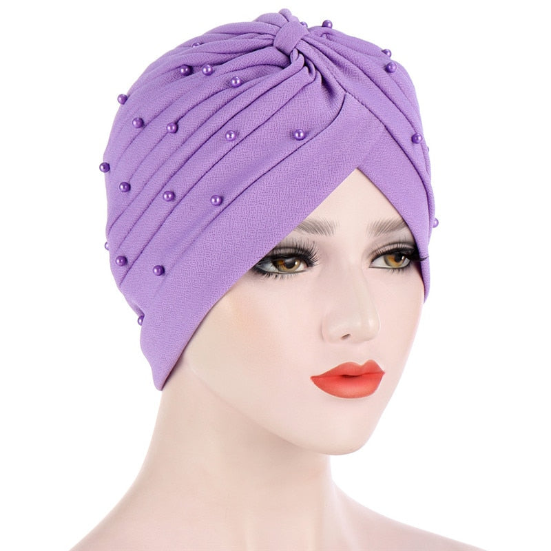 Cotton solid folds pearl muslim turban scarf  women's hijab