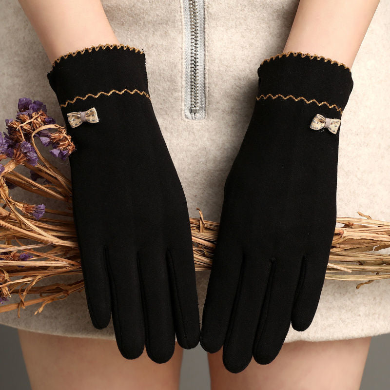 Winter Non-Inverted Velvet Cashmere Full Finger Warm Lace Gloves