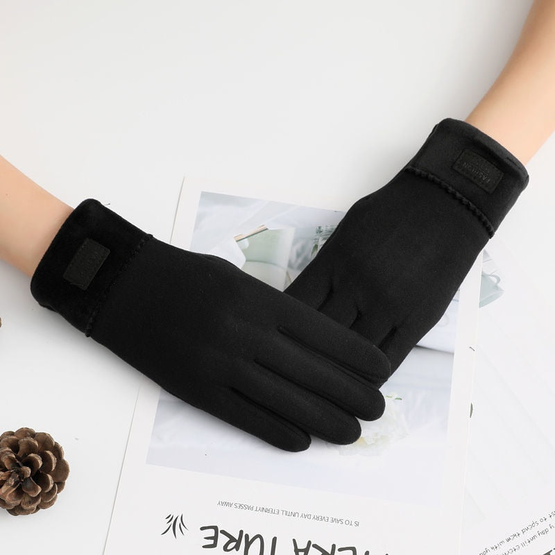 Winter Non-Inverted Velvet Cashmere Full Finger Warm Lace Gloves