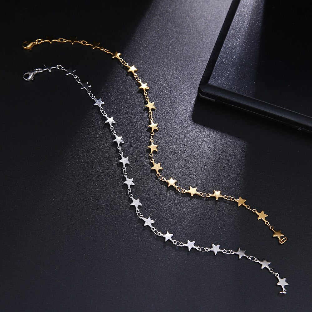 Stainless Steel Chain Bracelets, Women Gold Silver Color Pendant Pentagram