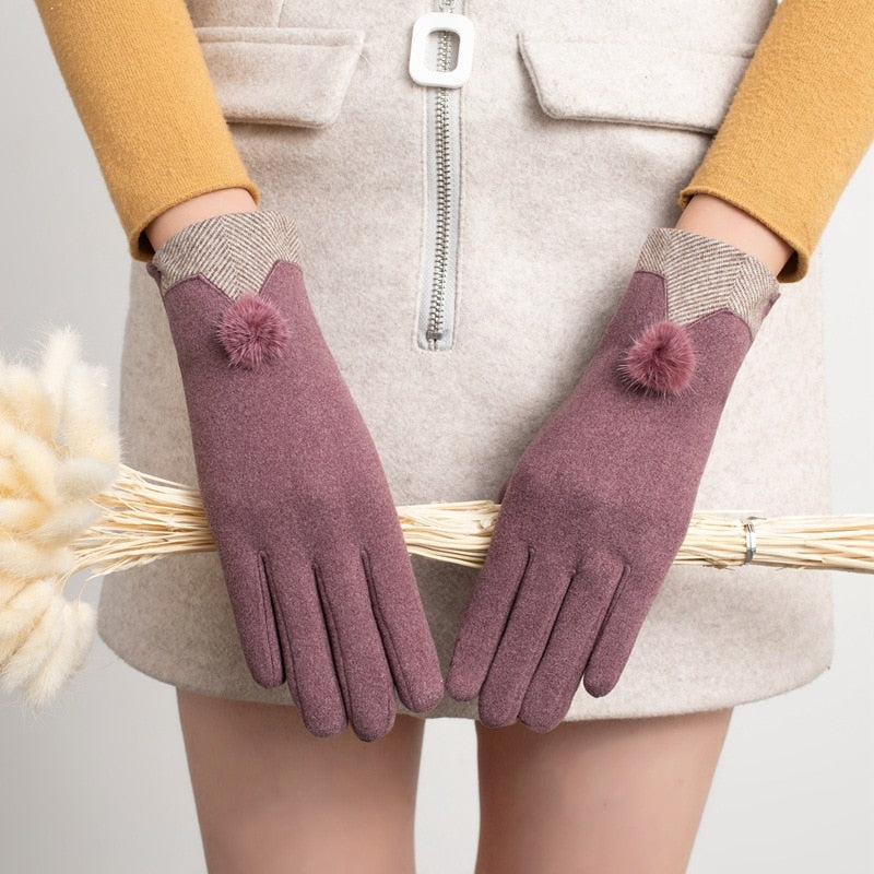 Winter Non-Inverted Velvet Cashmere Full Finger Warm Lace Gloves