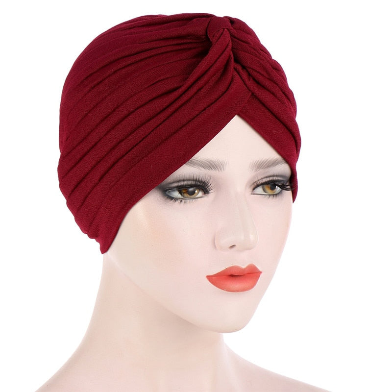 Cotton solid folds pearl muslim turban scarf  women's hijab