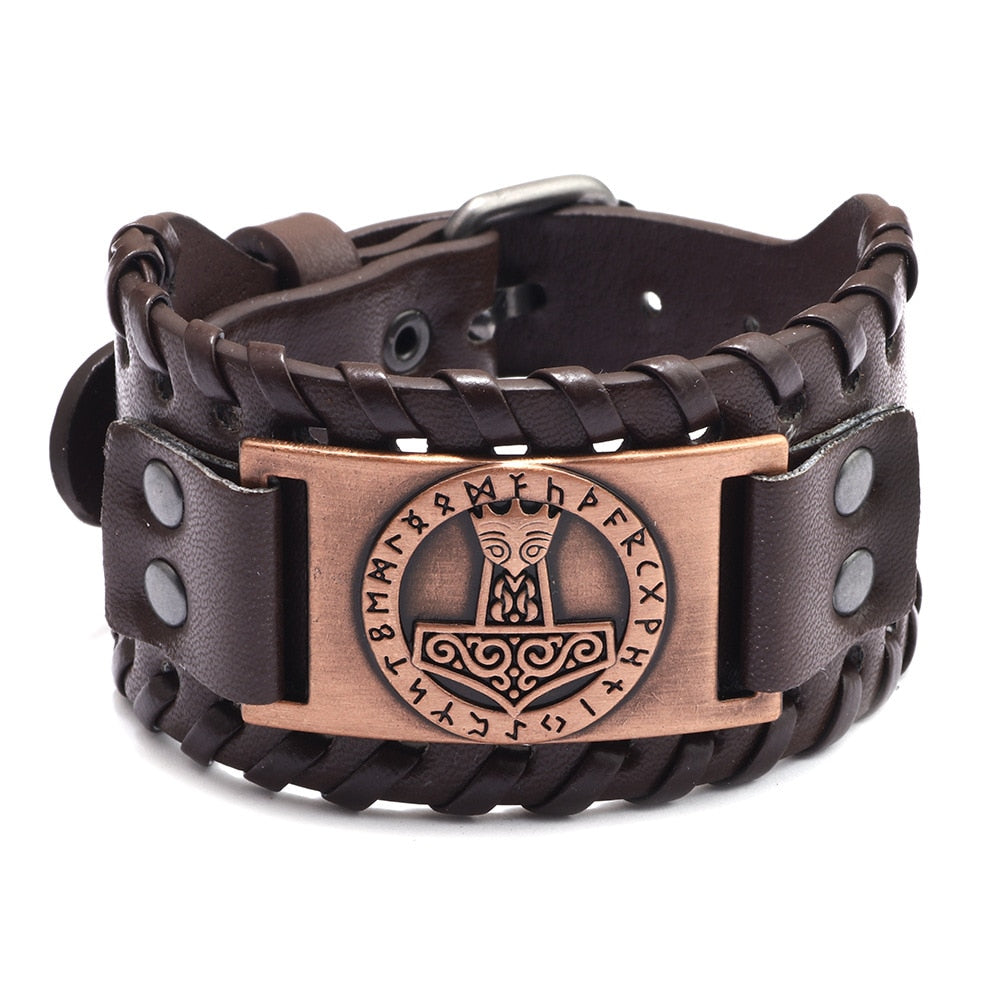 Leather Nordic Rune Bracelet Men's Bracelet