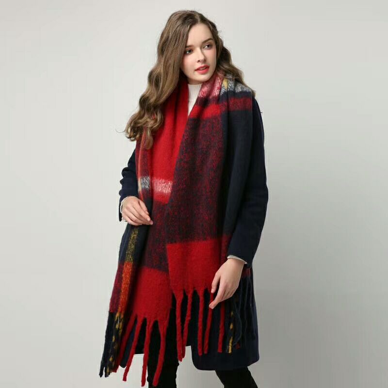 Cashmere Women Plaid Scarf, Winter Warm Shawl