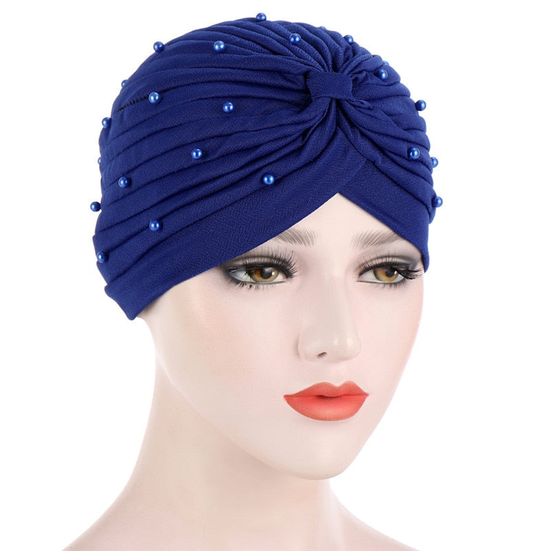 Cotton solid folds pearl muslim turban scarf  women's hijab