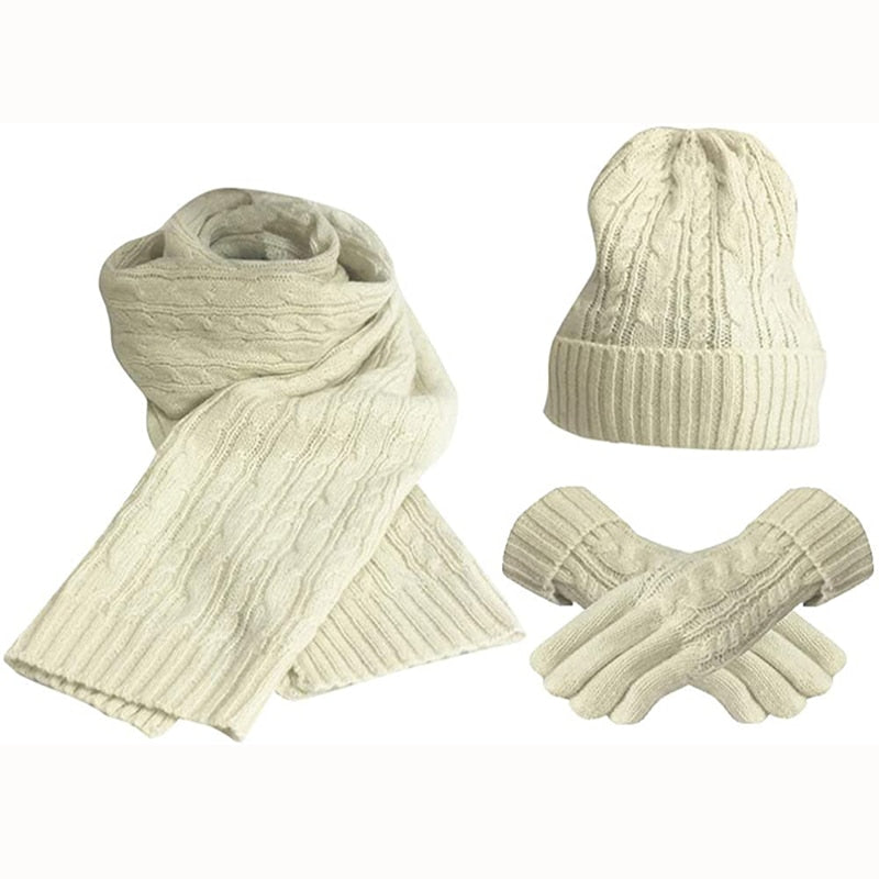 Women's Scarf Sets, Winter Knitted Hat Scarf Gloves