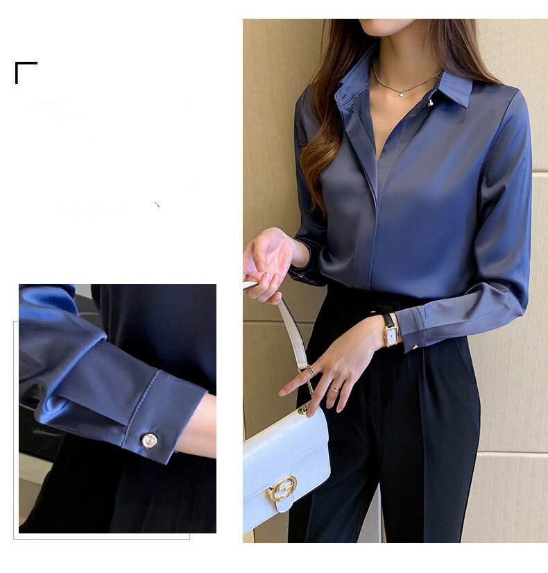 Silk Women's Shirt Long Sleeve Fashion Woman Blouses / Satin Top Female Shirts