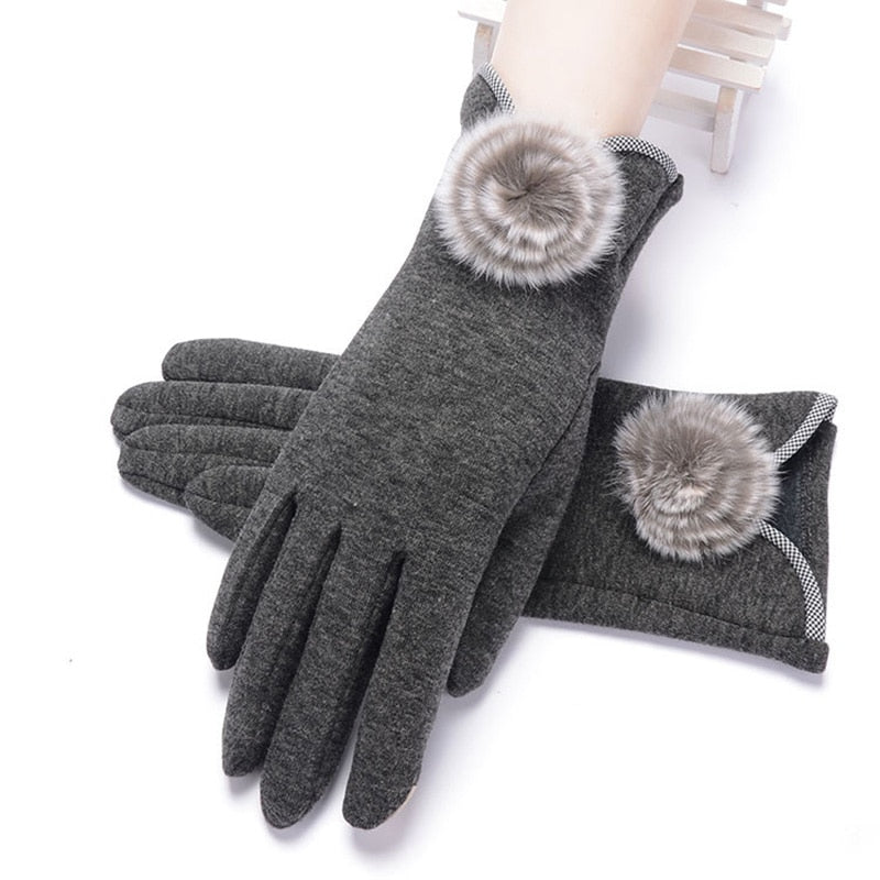 Winter Non-Inverted Velvet Cashmere Full Finger Warm Lace Gloves