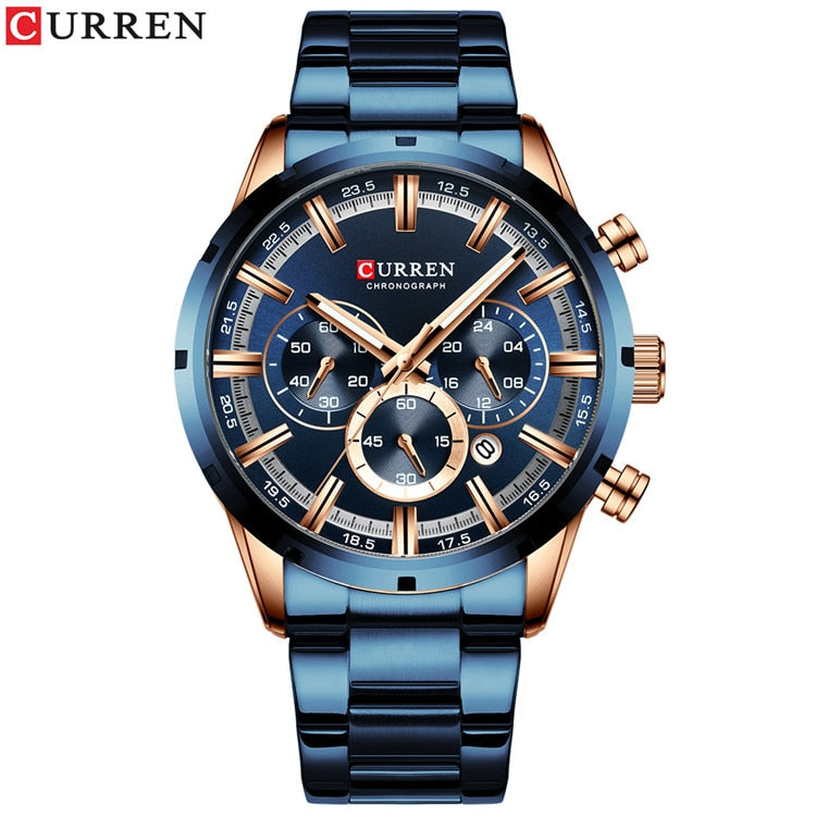 Blue Dial Stainless Steel Waterproof Luxuries Men Wrist Watches