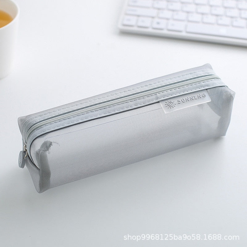 Transparent Stationery Pencil Bag, Nylon Mesh Pen Case, Large Capacity Pouch