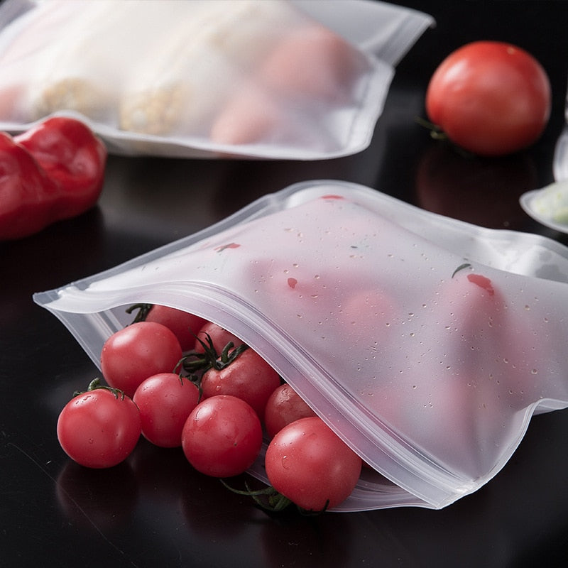 Silicone Food Storage Bag, Reusable Stand Up Zip Shut Bag, Wrap Ziplock Bag for Food Storage
