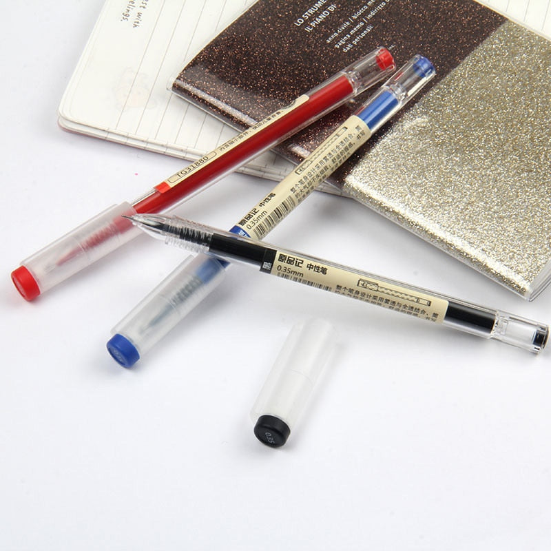 11Pcs/Lot 0.35mm Ultra Fine Finance Gel Pen, Black/Blue/Red ink Refills Rods Gel pen
