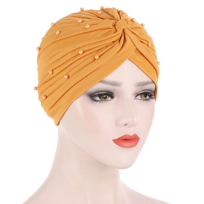 Cotton solid folds pearl muslim turban scarf  women's hijab