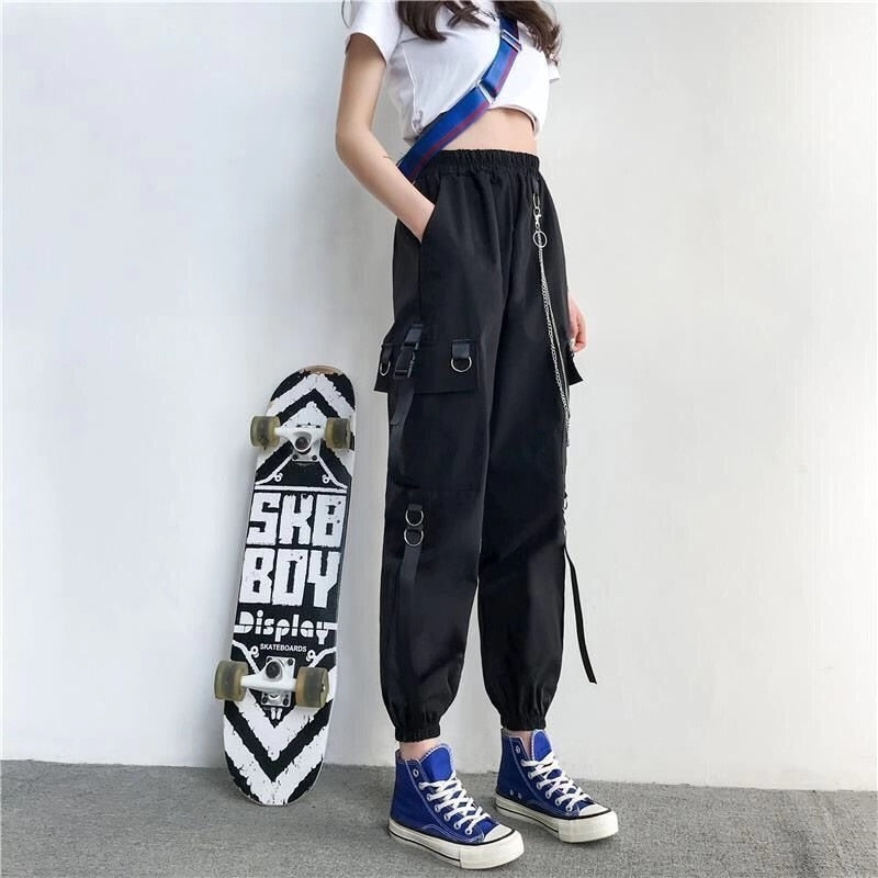 Dam Cargo Byxor/Harem Byxor/Punk Pockets Jogger Byxor